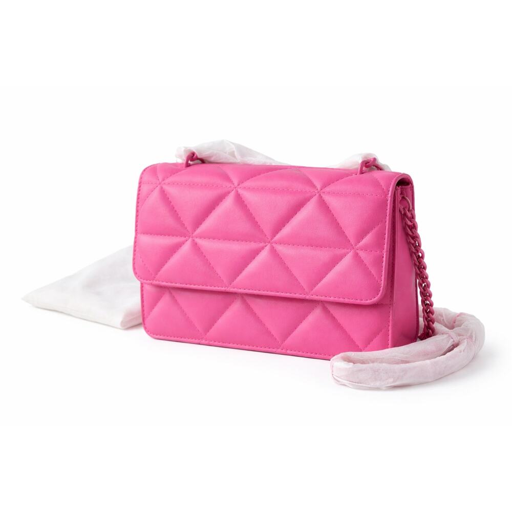 NWT Quilted Pink Mini Crossbody Purse Handbag w Dust Bag – Structured Flap Bag